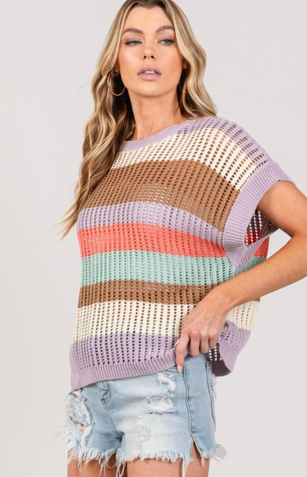 Sage & Fig color block crochet summer sweater