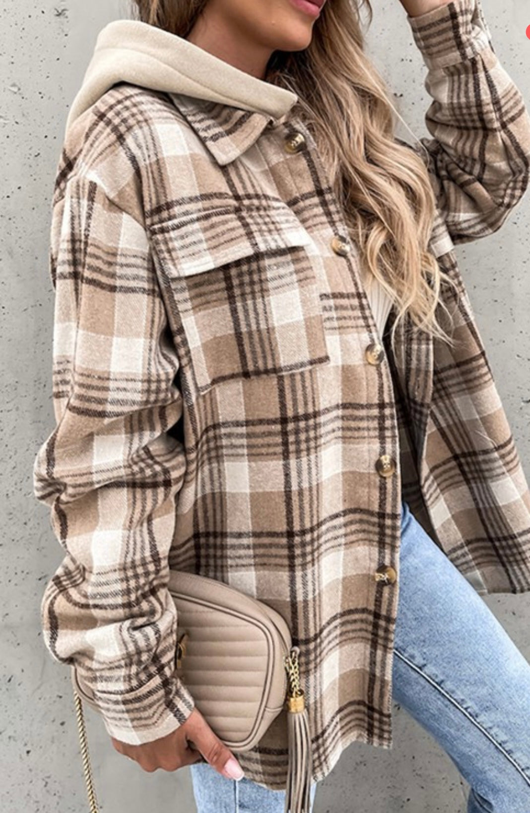 Detachable hoodie loose flannel Shacket