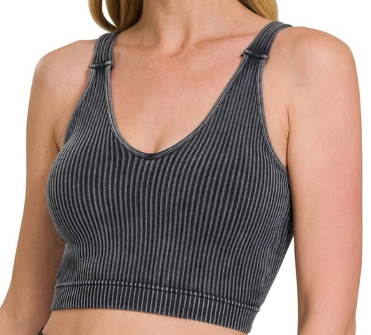 ZENANA padded WASHED RIBBED CROPPED TANK TOP