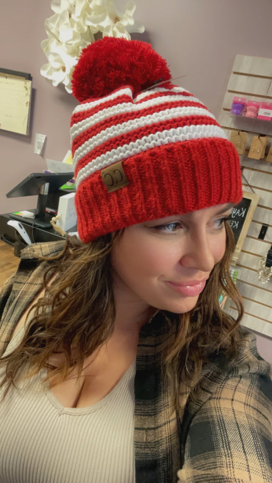 C.C. soft stripes yarn knit beanie with Pom hat misc sale