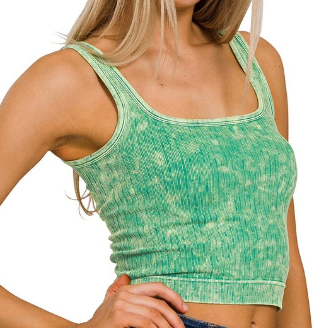 2 WAY NECKLINE WASHED RIBBED CROPPED TANK TOP sale