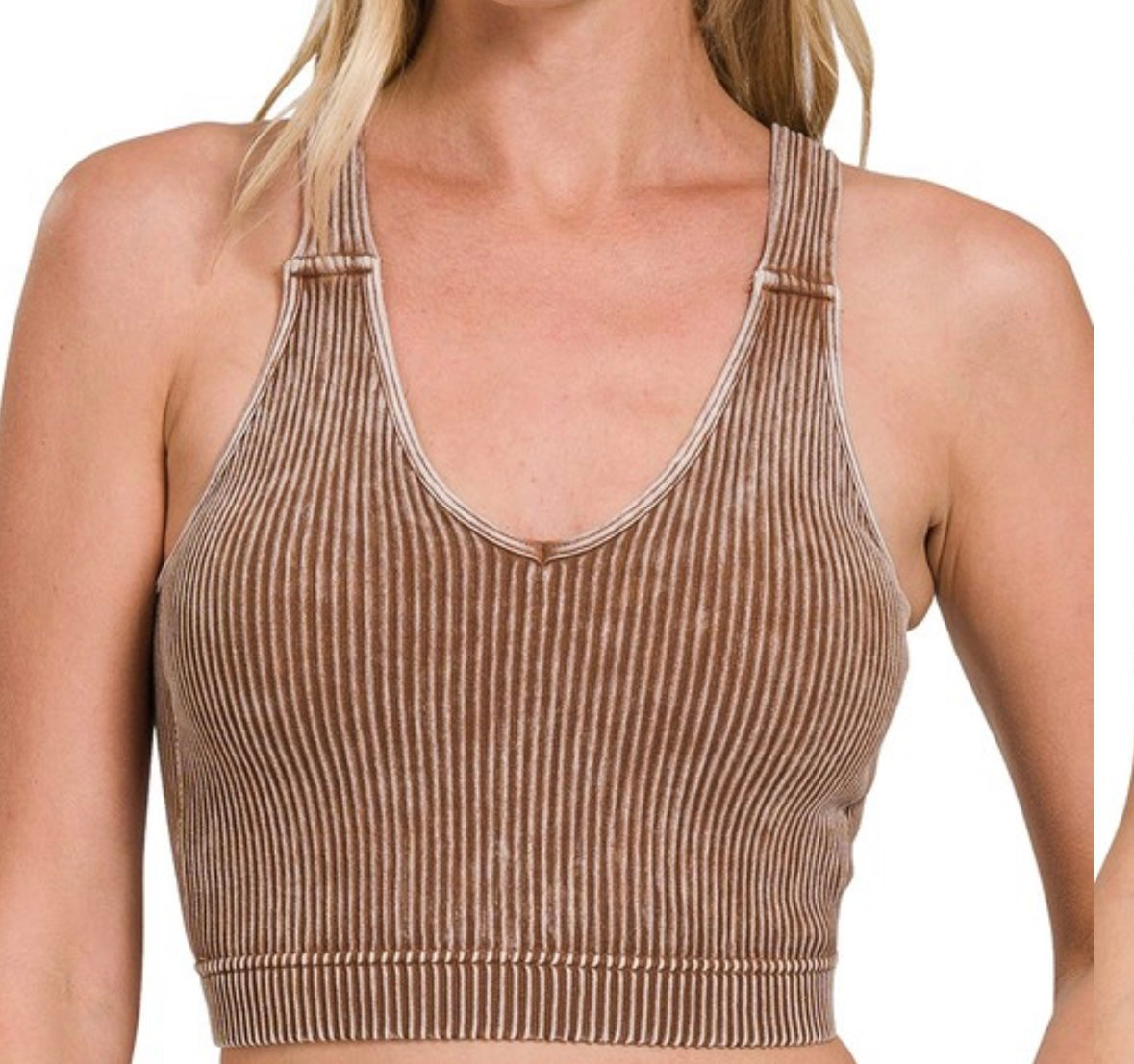 ZENANA padded WASHED RIBBED CROPPED TANK TOP