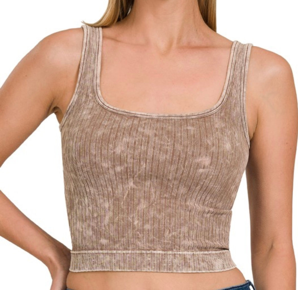 2 WAY NECKLINE WASHED RIBBED CROPPED TANK TOP sale