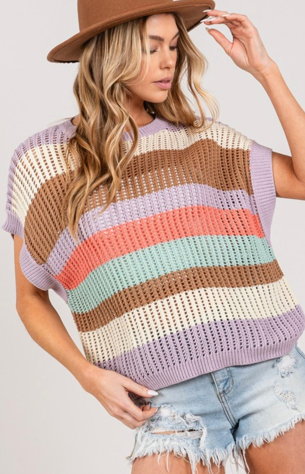 Sage & Fig color block crochet summer sweater