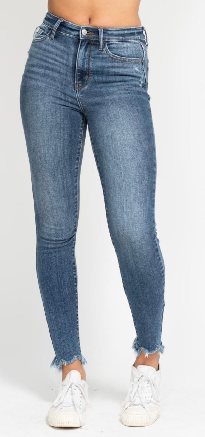 Judy Blue 82491 High rise skinny jeans with shark bite hem NEW