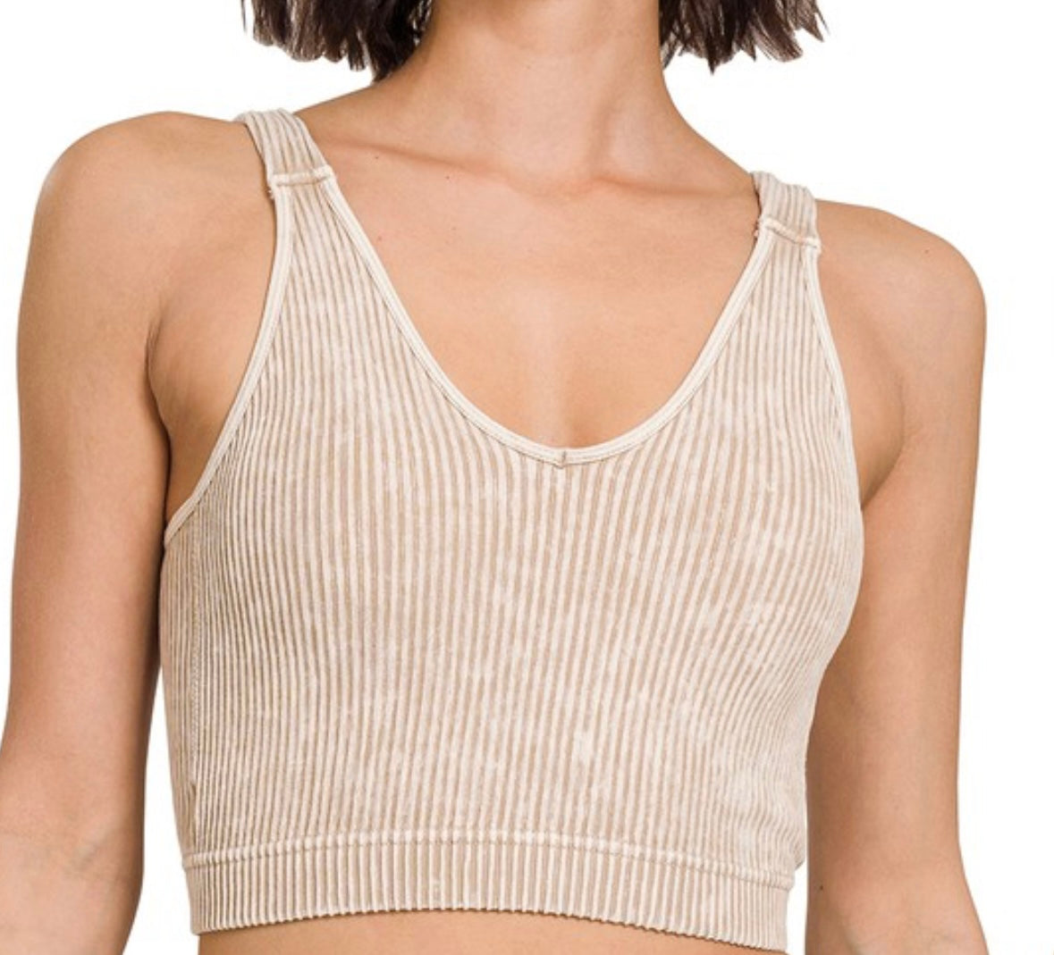 ZENANA padded WASHED RIBBED CROPPED TANK TOP