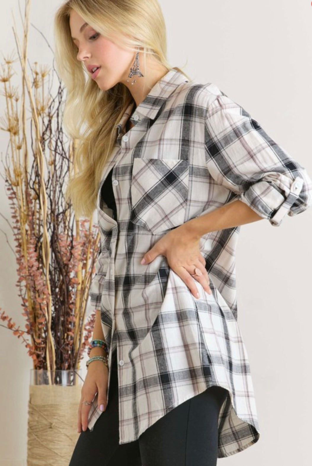 Plaid flannel oversized long sleeve shirt sale