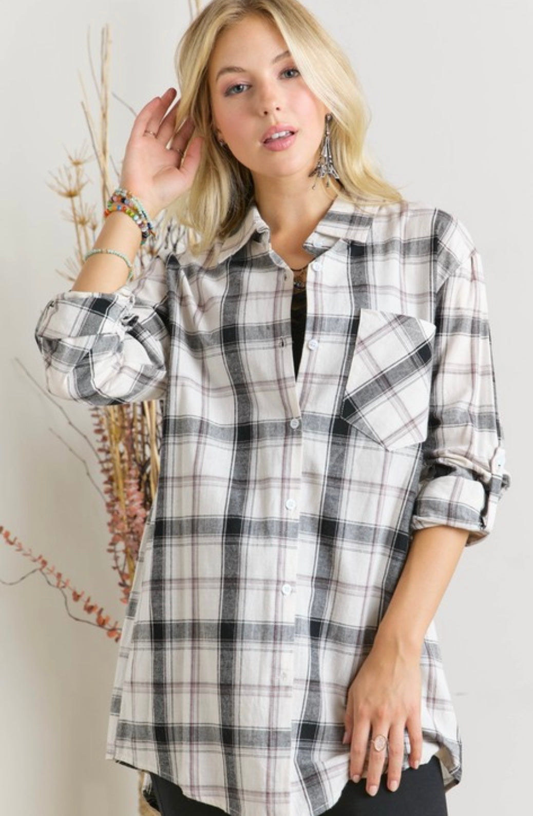 Plaid flannel oversized long sleeve shirt sale