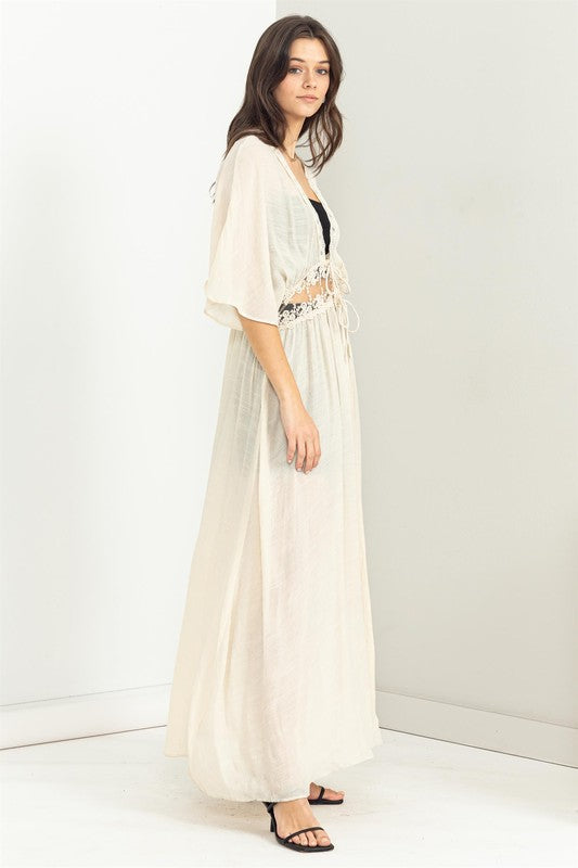 LEAD ME ON TIE-FRONT LACE LONG DUSTER Vanilla sale