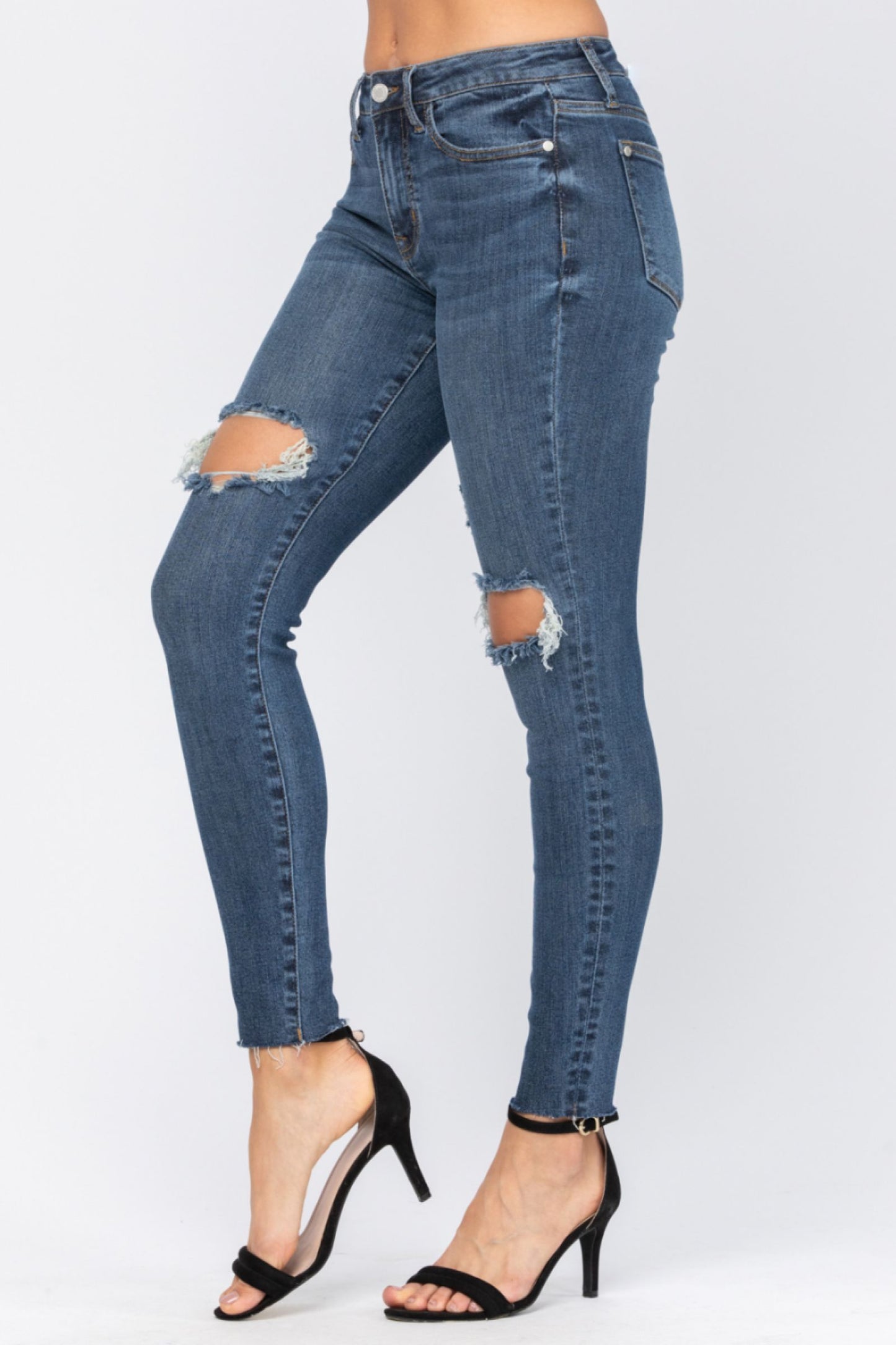 Judy Blue *8877 Distressed Knee Skinny High Rise Jeans sale