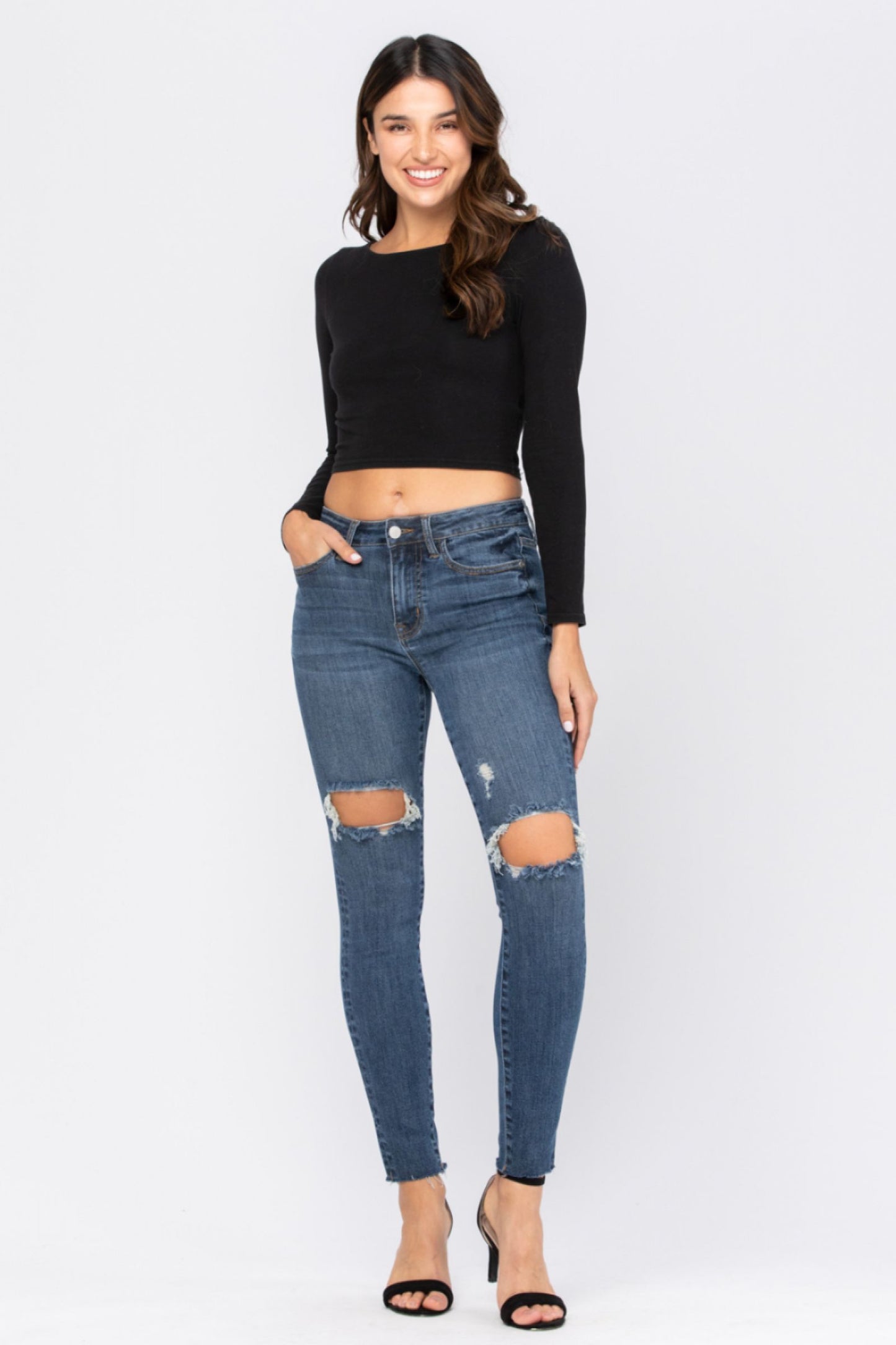 Judy Blue *8877 Distressed Knee Skinny High Rise Jeans sale