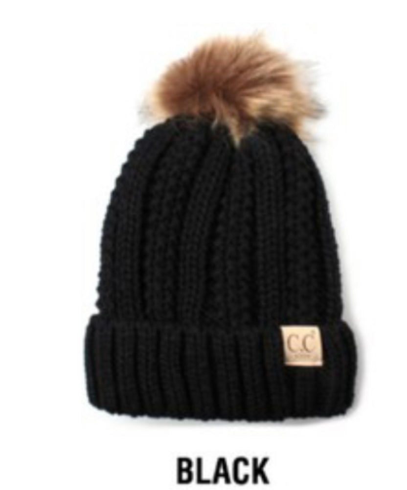 C.C. soft yarn lined faux fur beanie with Pom hat misc sale