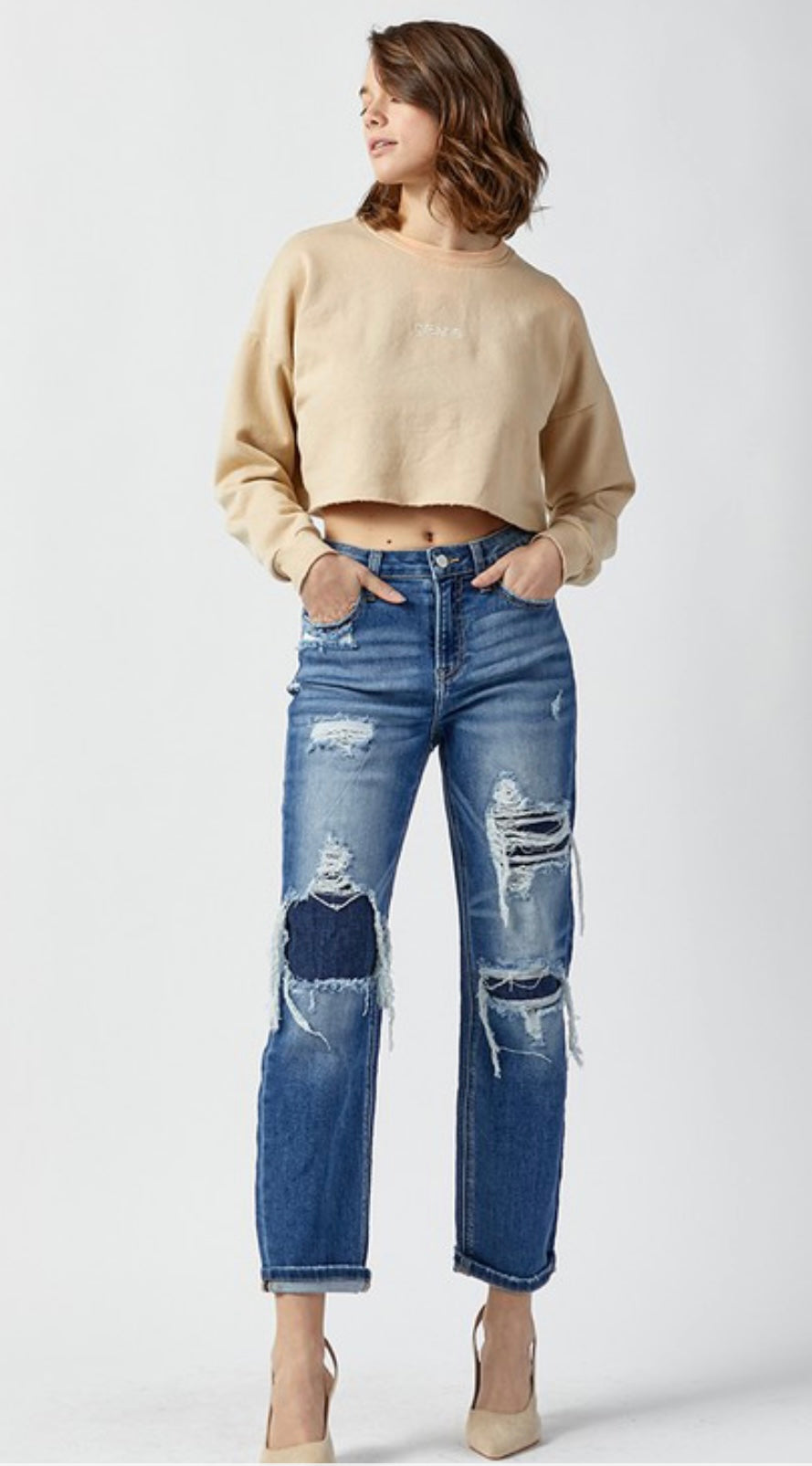 Risen jeans straight leg high waist distressed jeans sale