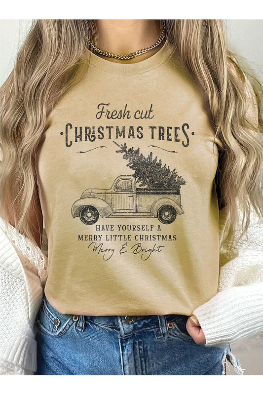 Tan Christmas fresh cut graphic T shirt sale