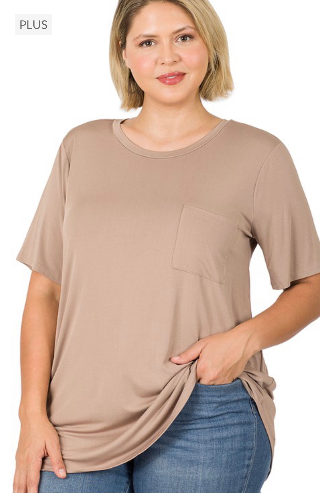 Zenana Plus Solid T shirt with pocket sale