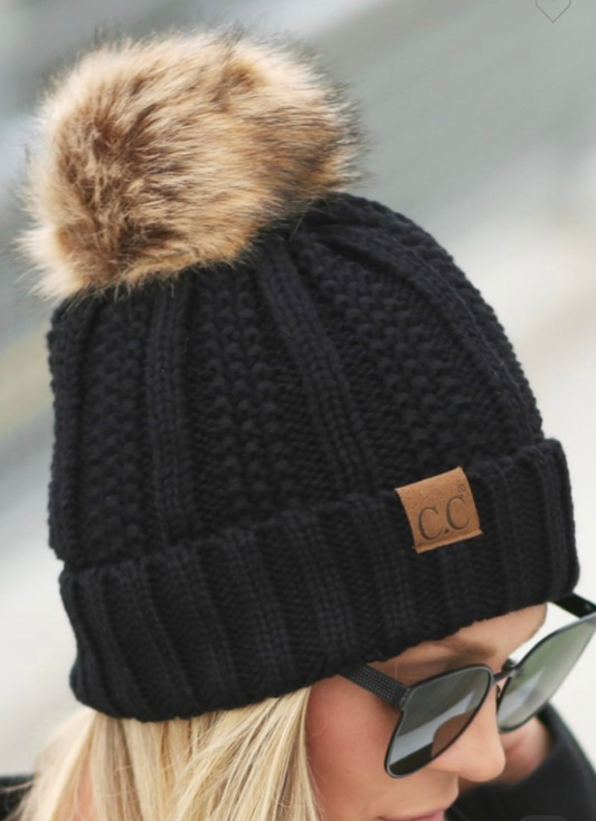 C.C. soft yarn lined faux fur beanie with Pom hat misc sale