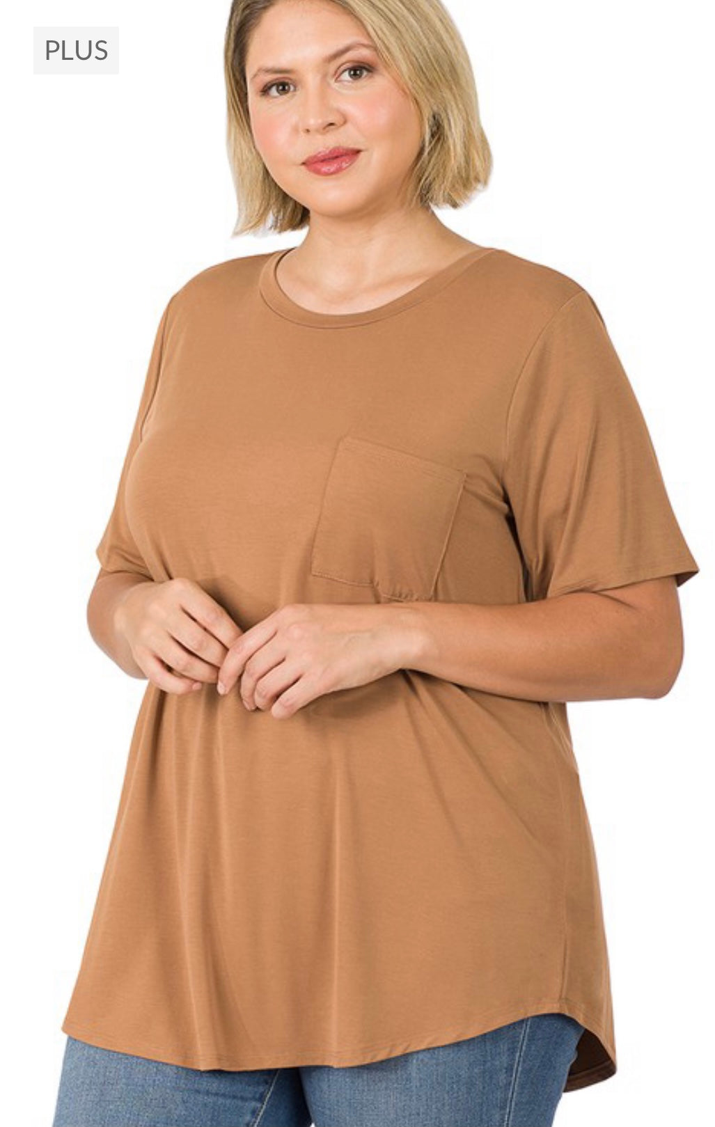 Zenana Plus Solid T shirt with pocket sale