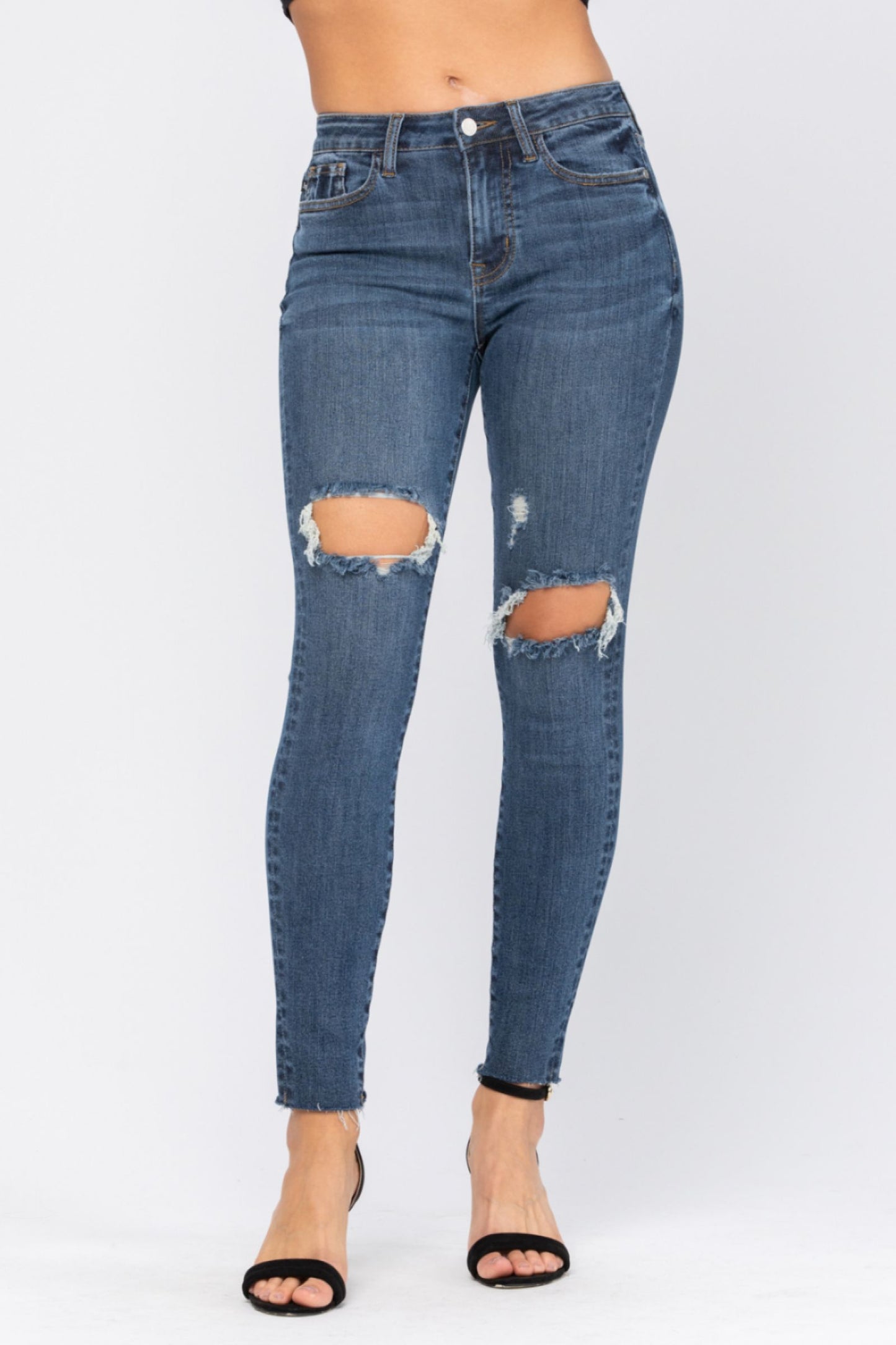 Judy Blue *8877 Distressed Knee Skinny High Rise Jeans sale