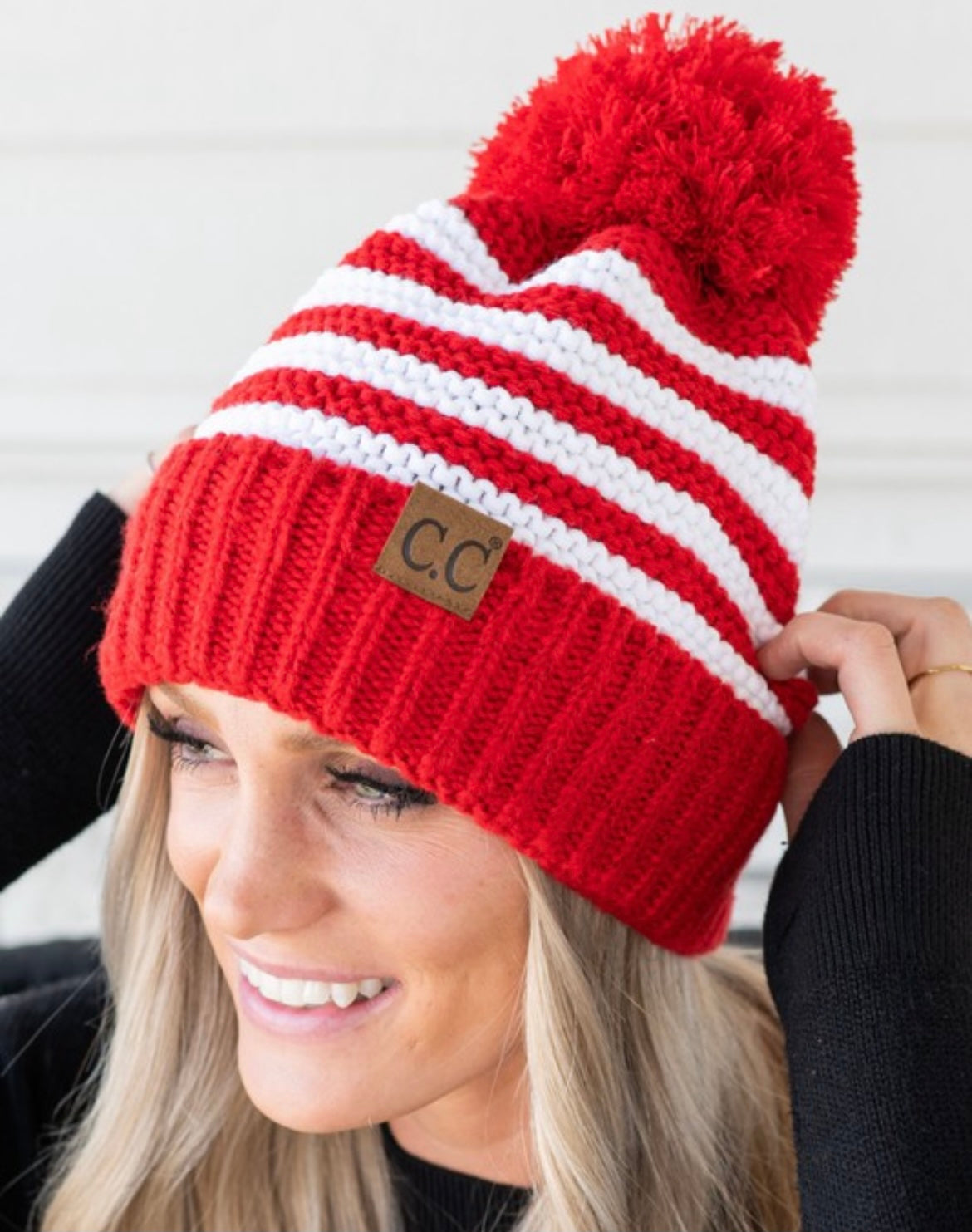 C.C. soft stripes yarn knit beanie with Pom hat misc sale